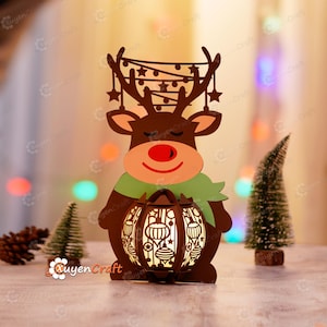 Rentier-Laterne PDF, SVG, Studio-Vorlagen für Sie DIY-Weihnachtslaterne - Rentier-Schattenbox, Lichtbox - Papierschnittlampe svg