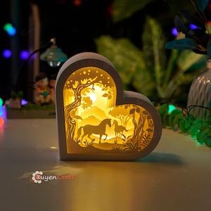 Horse Couple Heart Lanterns Shadow Box SVG for Cricut Projects, Valentines Crafts, Paper Cut Template - DIY Lamp Decoration, 3d heart svg