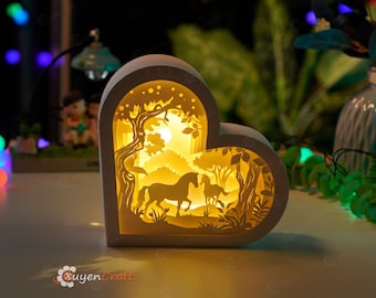 Horse Couple Heart Lanterns Shadow Box SVG for Cricut Projects, Valentines Crafts, Paper Cut Template - DIY Lamp Decoration, 3d heart svg