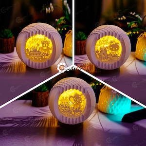 Pack 3 Happy Birthday Sphere Popup SVG for Cricut Projects, Cameo4, ScanNcut, Paper Lantern, Paper Cutting SVG Template - 3D Pop Up Card