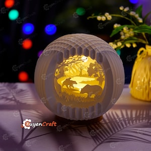 Bear Family Sphere Popup PDF, SVG, Studio Template - Bear Paper Lantern, Bear Family Shadow Box - 3D Pop Up Card, Cutting Lamp 3D svg