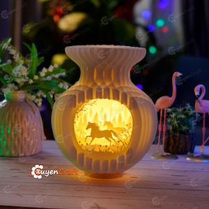 Floreros de caballos Pop Up PDF, plantilla SVG, globo de caballo Pop Up SVG para proyectos de Cricut, Cameo4... Horse Lightbox, Shadow box, Paper Lantern svg