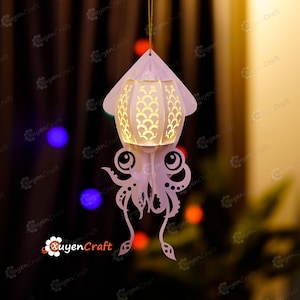 Squid Lantern PDF, SVG, Studio Templates - Fish Paper Lantern for For Children&#39;s Room Decor, Diy gifts for kids, DIY Fisherman Gift