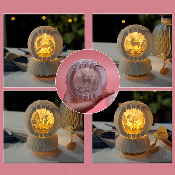 Pack 4 Sphere Popup Mini for Xmas, SVG Templates for Cricut Joy and Cricut Projects DIY Merry Christmas Shadow Box Globe Pop Up Lightbox Pack 4 Sphere Popup Mini for Xmas, SVG Templates for Cricut Joy and Cricut Projects DIY Merry Christmas Shadow Box Globe Pop Up Lightbox