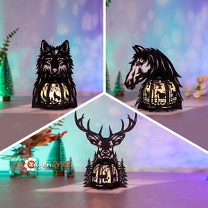 Pack 3 Wolf Lantern, Deer Lantern, Horse Lantern PDF, SVG, Studio Templates for you DIY Wolf Head, Deer Head, Horse Head Lanterns