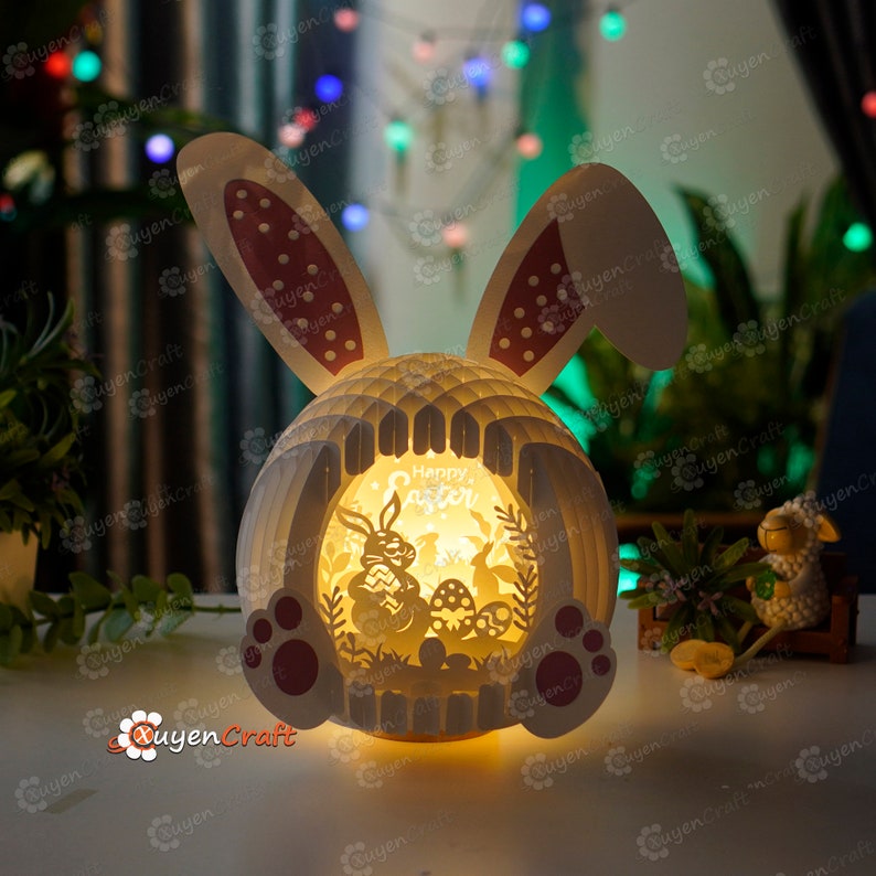 Easter Bunny Shadow Box Template, Rabbit Holding Egg SVG, Cricut (PDF ...