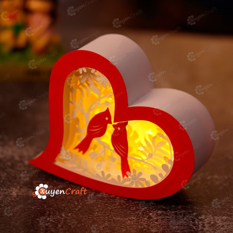 Cardinal Couple Heart Lantern Shadow Box SVG - Cricut Template (PDF ...
