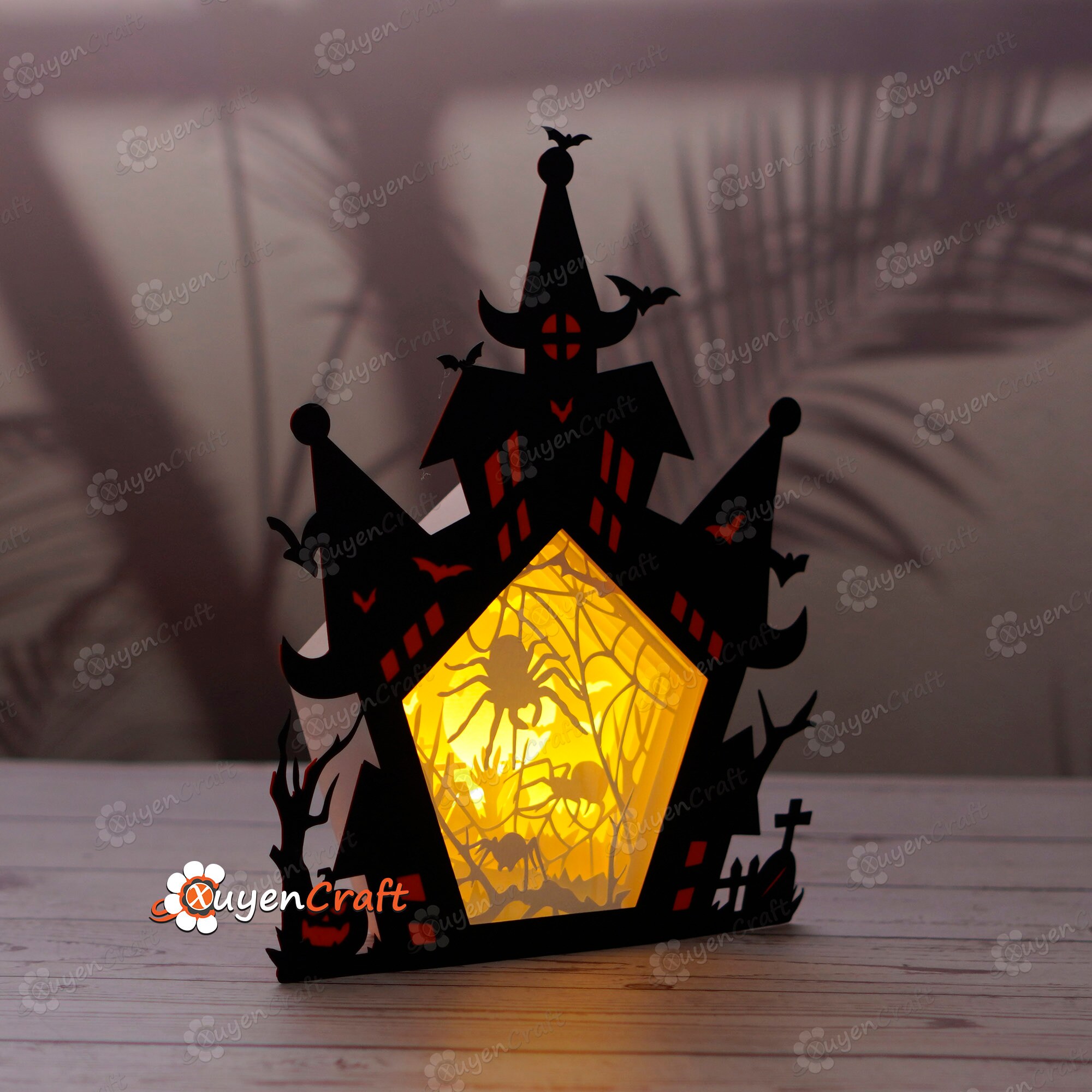 Halloween Scary Spider Haunted House Shadow Box PDF, SVG Light Box for ...