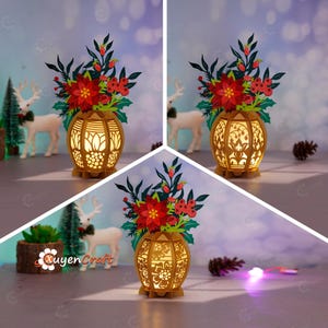 Set 3 Christmas Vase Lantern PDF, SVG, Studio Templates - DIY Flower Lantern,  Paper Lanterns Christmas Ornaments - Paper Cutting Lamp svg