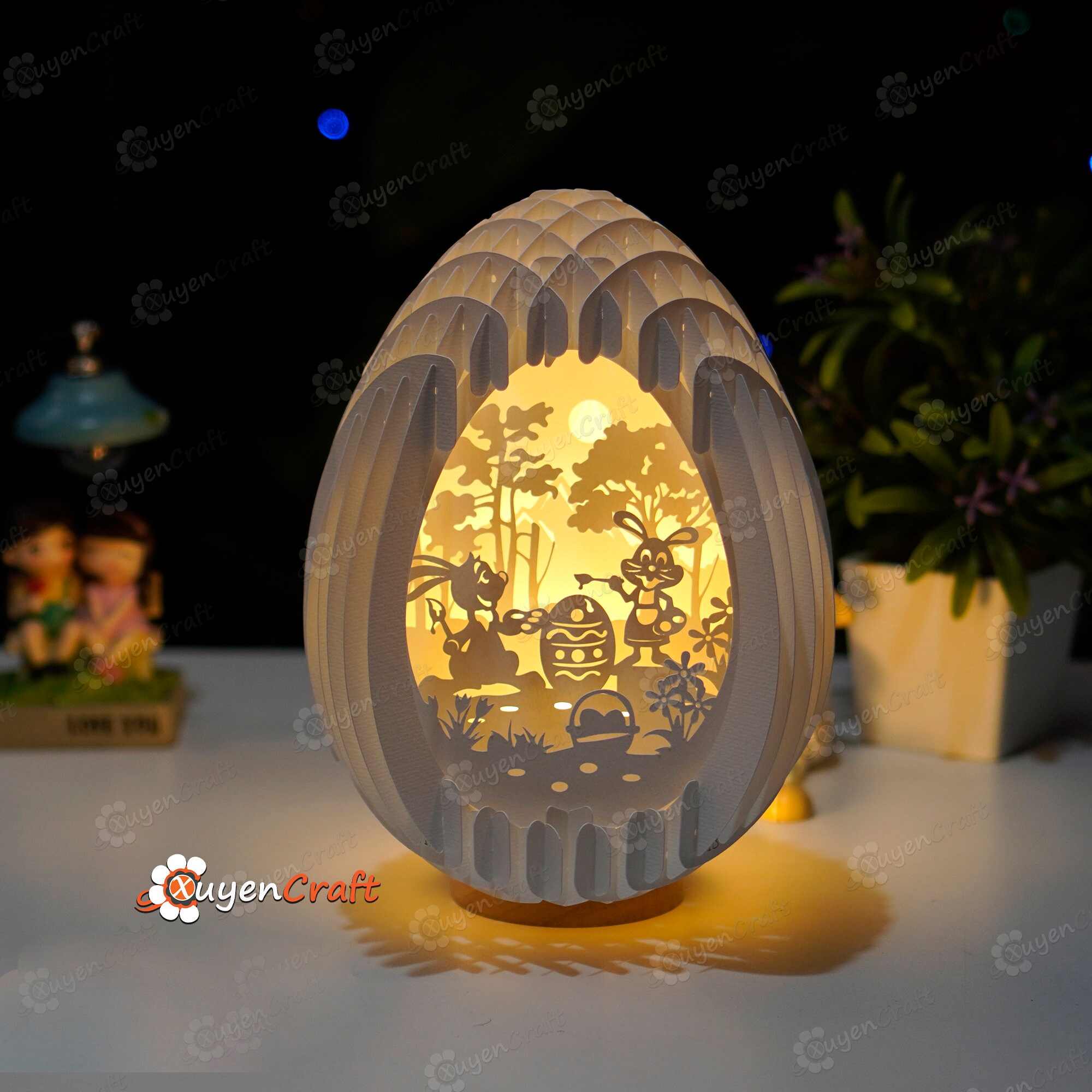 Easter Bunny Egg 3D Papercut Light Box Template (PDF, SVG, Studio ...