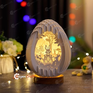 Arrosoir Lapin Oeufs de Pâques Pop Up Shadow Box Modèle SVG (Oeuf de Pâques 22 cm-8,6 pouces) 3D Papercut Light Box Sliceform Paper Sliceform Popup