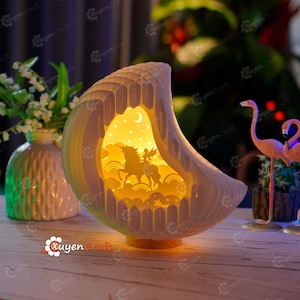 Fairy and Unicorn Moon Pop Up PDF, Studio3, SVG Template, 3D Papercut Light Box Sliceform Paper Sphere Popup, Easter night light