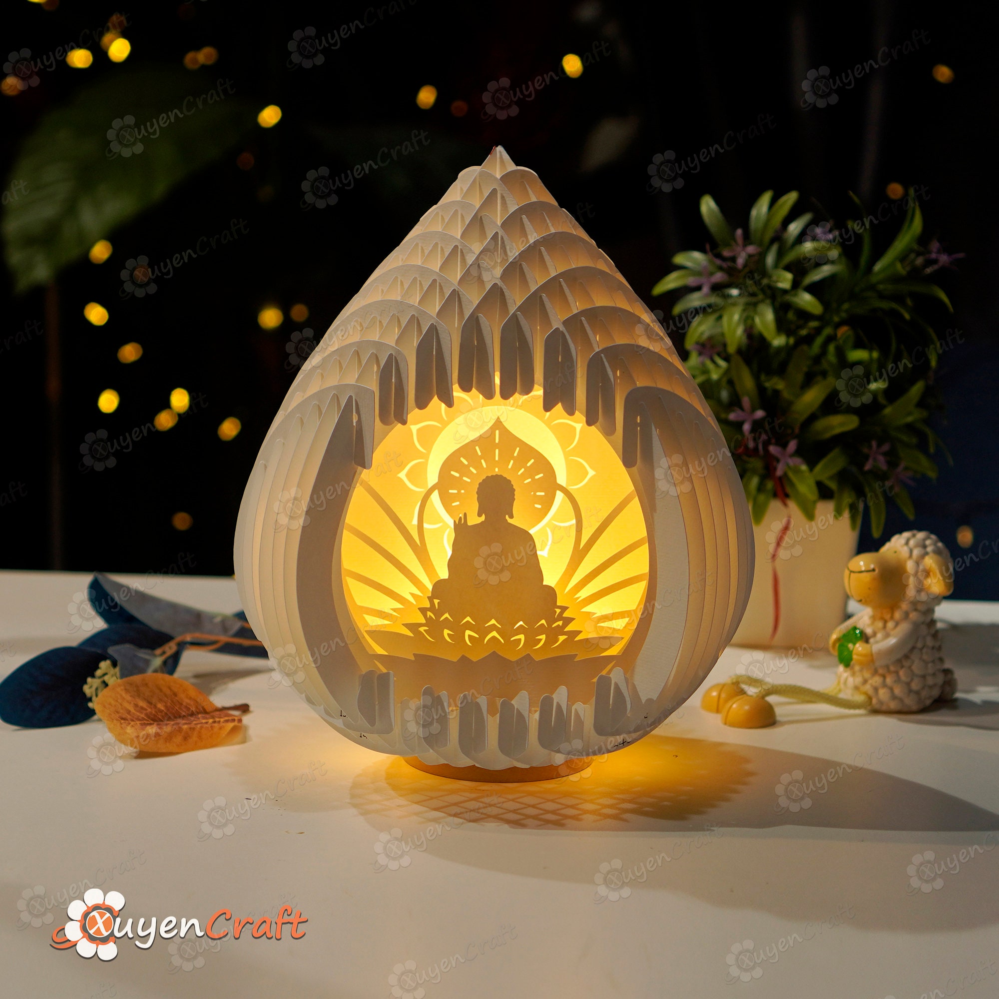 Buddha Pop up SVG Template, Buddha Lanterns Paper Cut Light Box 3D