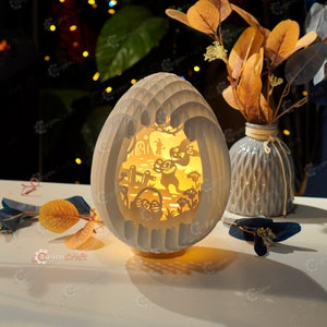 Bunny Easter Egg Pop Up SVG Template, 3D Egg Pop-up Papercut Light Box Paper Easter Egg Gifts Pop up, 3d lamp svg, DIY Easter Bunny Decor