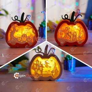 Pack 3 Pumpkin Lantern Shadow Box Halloween PDF, SVG Light Box for Cricut, Sillhouette 4, ScanNcut - DIY Paper Lanterns Lamp Decor