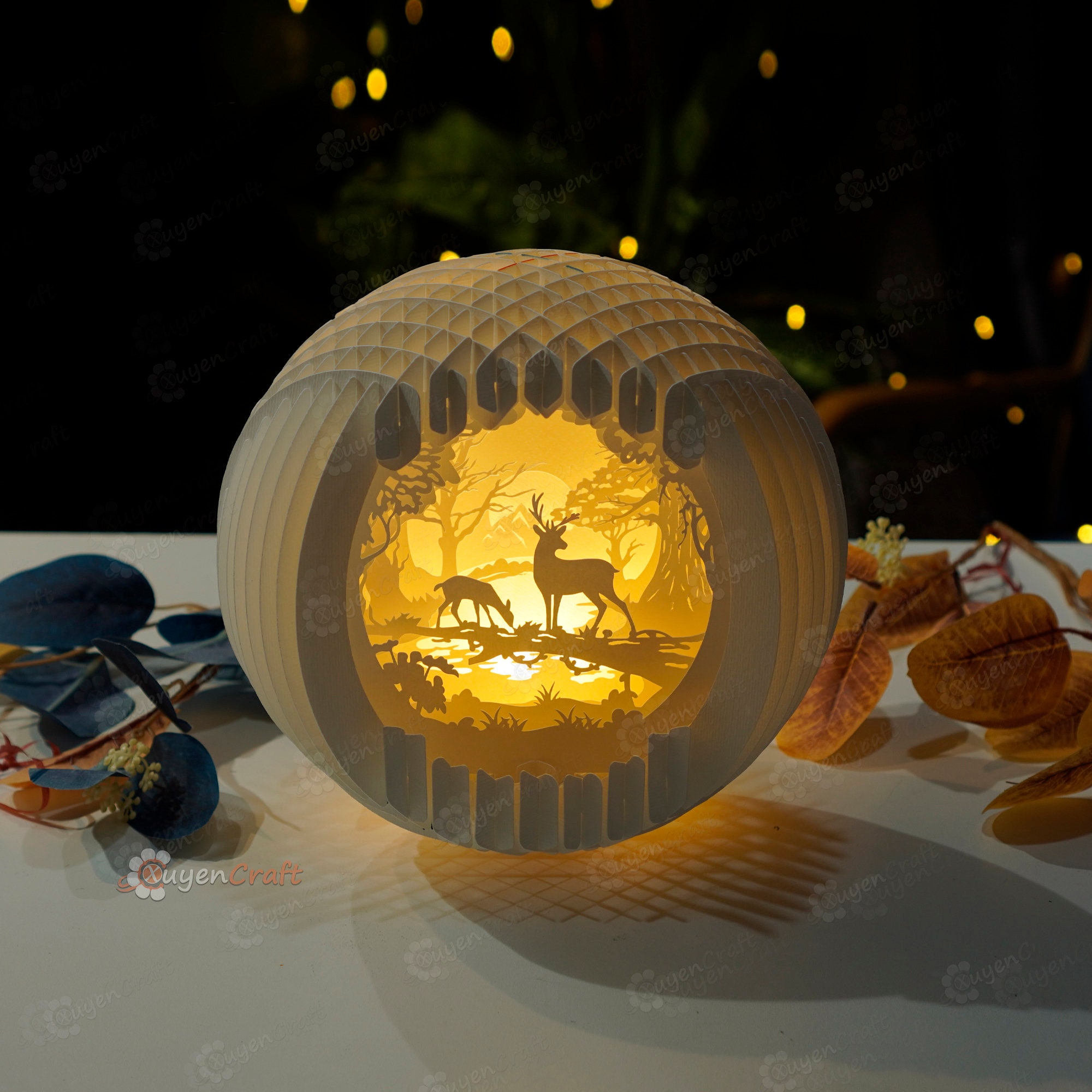 PDF, SVG, Studio Template Deer Sphere Pop Up, 3D Papercut