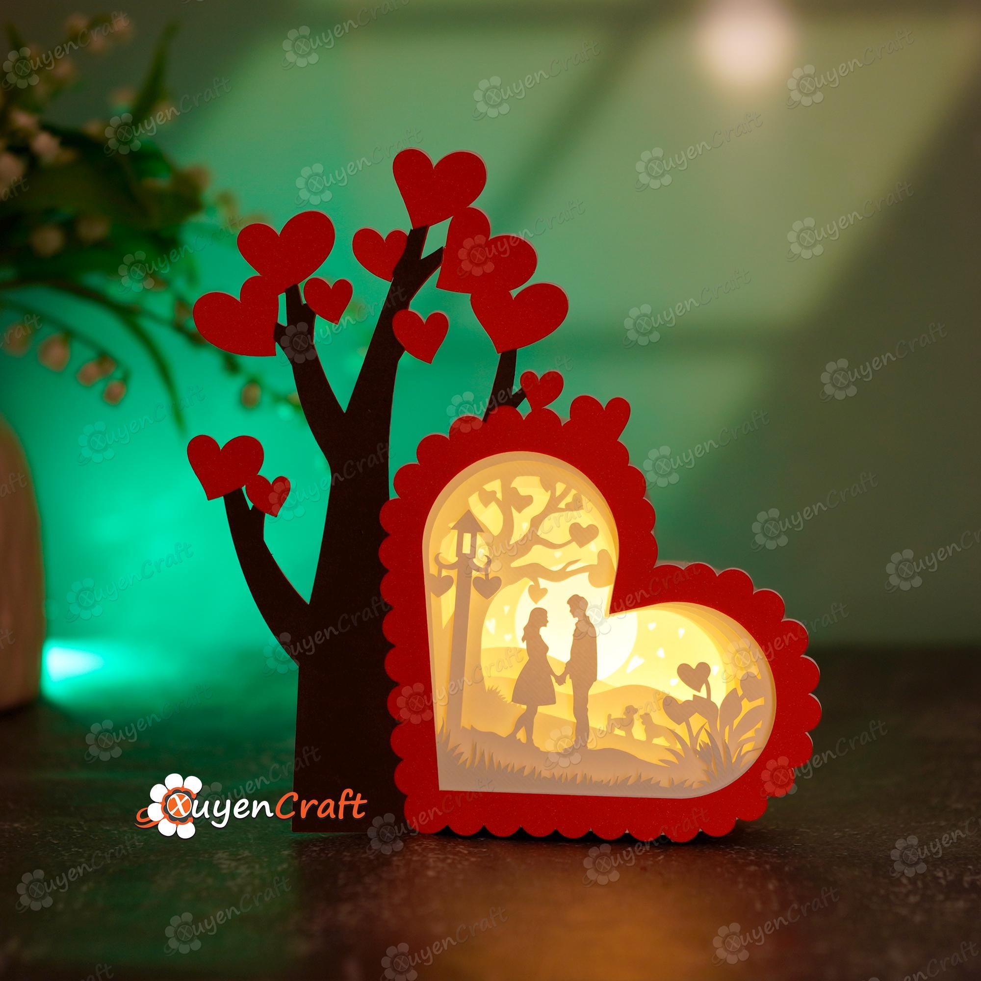 Couple in Love Heart Shadow Box SVG, Studio, PDF Template - Tree Heart ...