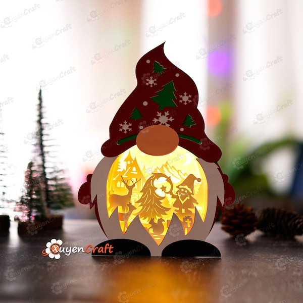 Deer Scene in Christmas Gnome Shadow Box PDF, SVG Light Box for Cricut Projects, ScanNcut, Cameo 4 - DIY Gnome Lantern Christmas Deer Scene in Christmas Gnome Shadow Box PDF, SVG Light Box for Cricut Projects, ScanNcut, Cameo 4 - DIY Gnome Lantern Christmas