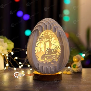 Bunny Car Scene Huevos de Pascua Pop Up Shadow Box Plantilla SVG (Huevo de Pascua 22cm-8.6inch) - Caja de luz de corte de papel 3D Sliceform Paper Sphere Popup