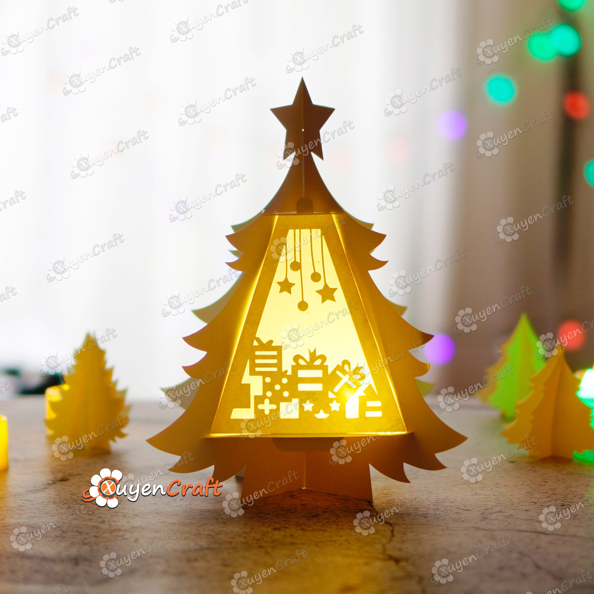 Pack 3 Christmas Tree Lantern SVG for Cricut Projects - Paper Cut ...