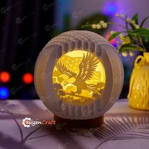 American Eagle Sphere Popup PDF, SVG, Studio-Vorlage – Eagle-Papierlaterne, American Eagle Shadow Box – 3D-Pop-Up-Karte, Schneidelampe 3D-Svg