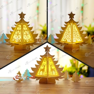 Combo 3 Christmas Tree Lantern SVG for Cricut Projects - Paper Cut Template For Christmas, DIY Christmas Lantern for Christmas Decor or Gift