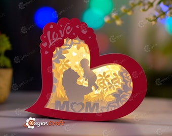 Mother's Day Heart Shadow Box Templates, DIY Lightbox (PDF, SVG, Studio)