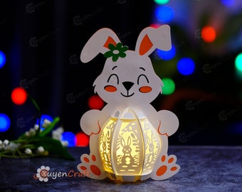 Rabbit Egg Bunny Lantern PDF, SVG, Studio Template - Bunny Easter Egg Lantern for Easter Decorations - DIY Easter Lantern Paper Cut Svg