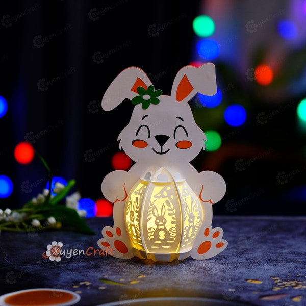 Konijn ei Bunny lantaarn PDF, SVG, Studio sjabloon - Bunny Easter Egg lantaarn voor paasversieringen - DIY Pasen lantaarn papier gesneden Svg