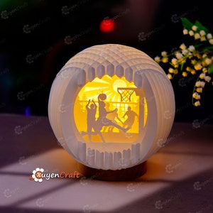 Basketbalbol pop-up pdf, SVG-sjabloon voor Cricut Projects - basketbal pop-up plakvorm papieren lantaarn, 3D pop-upkaart silhouet