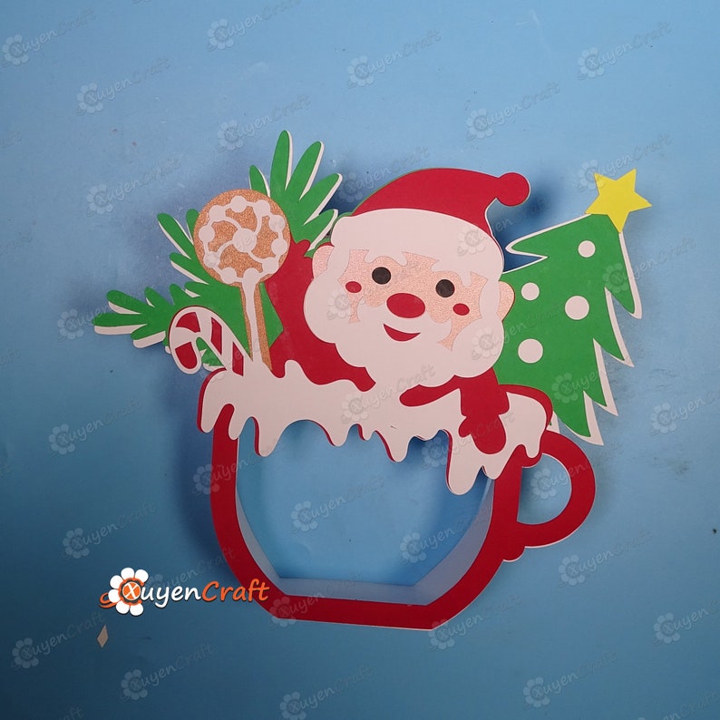 Santa Hot Cocoa Shadow Box SVG, Christmas Paper Cut Light Box (Digital Download) image 2