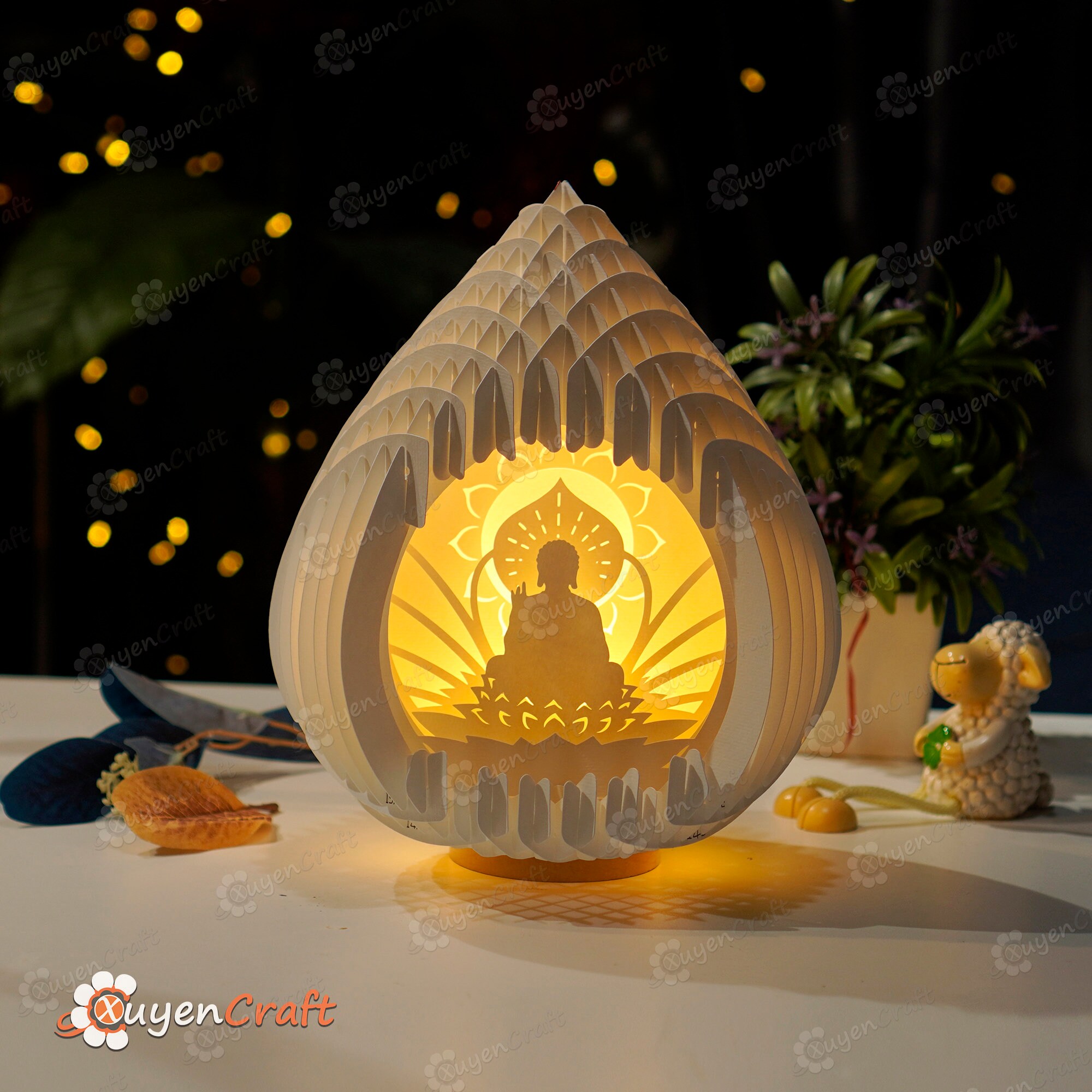 Buddha Lantern SVG Template, Paper Cut Light Box, 3D Sphere Popup