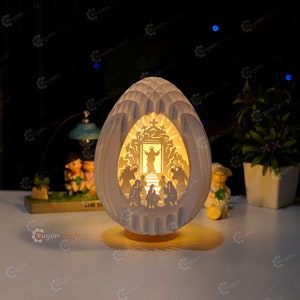 Jesus Risen V2 - Easter Jesus Christ Is Risen 3D Easter Egg SVG Plantilla que crea 3D Pop Up, Easter Jesus Paper Cut Light Box