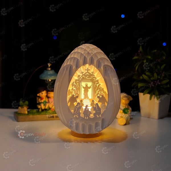 Jesus Risen V2 - Ostern Jesus Christus ist auferstanden 3D Osterei SVG Vorlage zur Erstellung 3D Pop Up, Ostern Jesus Paper Cut Light Box
