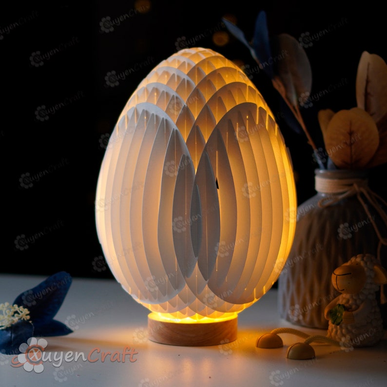 PDF, SVG, Studio Template Easter Bunny Eggs Pop up, 3D Papercut Light Box Sliceform Paper Sphere Popup, 3d lamp svg, Easter night light image 5