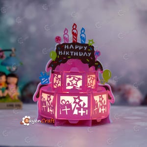 Geburtstagskuchen Laterne SVG, Studio, PDF Vorlagen für Sie DIY Geburtstagslaterne für alles Gute zum Geburtstag Dekor, Basteln Geburtstagsgeschenke svg