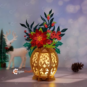 Christmas Vase Lantern PDF, SVG, Studio Templates - DIY Flower Lantern,  Paper Lanterns Christmas Ornaments - Paper Cutting Lamp svg