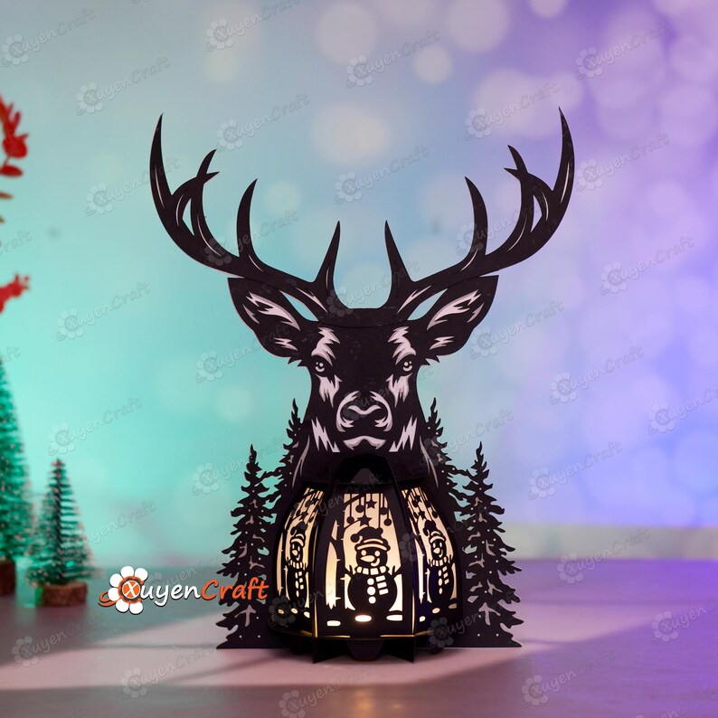 Set 3 Deer Head Lantern SVG, Studio, PDF Templates DIY Christmas