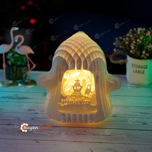 Flying Witch Ghost Pop Up 3D SVG pour Cricut, ScanNcut, Cameo4 Template, Halloween Card Pop Shadow Box, 3D Papercut Light Box Sphere Popup