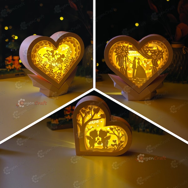 PDF, SVG, Studio Template for creating Gift for Valentine's Day Shadow Box, Happy Wedding Lightbox, Mickey Mouse Love Paper Lantern SVG