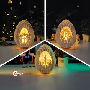 Pack 3 Jesus Risen, 3D Easter Egg PDF, SVG voor Cricut Projects, Cameo4, Easter Eggs Pop up, Pasen Jezus Christus is verrezen, Jezus in kruis