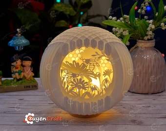 Bee Sphere Popup SVG for Cricut Projects, Cameo4, ScanNcut, Paper Lantern, Paper Cutting SVG Template - 3D Pop Up Card, Silhouette Studio