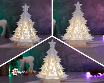 Ensemble de 3 modèles SVG, Studio, PDF de lanterne de sapin de Noël - Lanterne de sapin de Noël bricolage pour la décoration de la maison, svg de lanterne de Noël