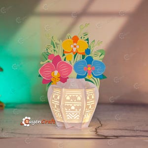 Orchid Vase Lantern PDF, SVG, Studio Templates - DIY Flower Lantern for Mother&#39;s Day Gifts, Paper Lanterns Ornaments - Paper Cutting svg