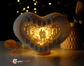 Couple Walking Forest 3D Heart Pop-up Lighting PDF, SVG Template Lightbox, Globe Popup, Lamp Paper Shadow Box, Papercut, Sliceform Valentine