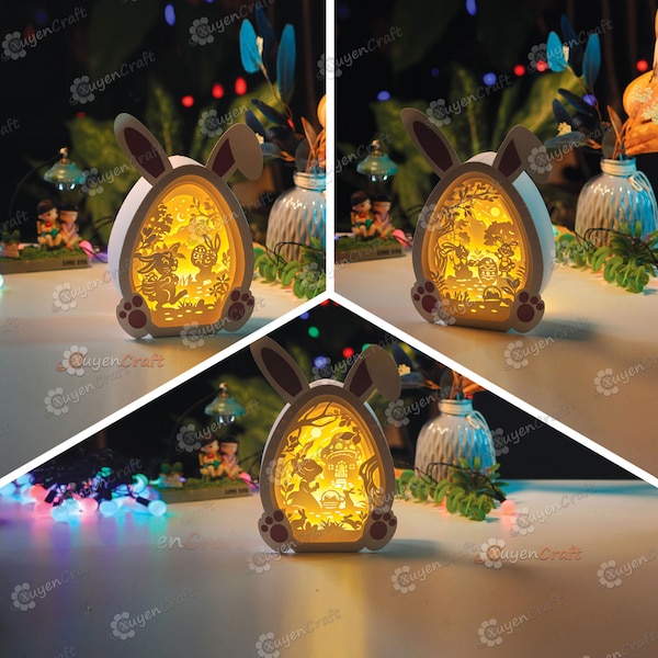 Pack 3 Easter Lantern - Easter Egg Shadow Box SVG for Cricut Projects, Easter Bunny Lightbox, Easter Eggs 3D, Easter Eggs Paper Cut Template