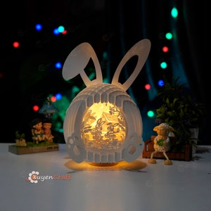 Couple Bunny Easter Pop Up Card SVG, Modèle Silhouette Studio pour DIY Easter shadow box, Easter lightbox, décor de Pâques, oeufs de Pâques 3d