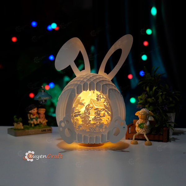 Couple Bunny Easter Pop Up Card SVG, Silhouette Studio Template for DIY Easter shadow box, Easter lightbox, Easter decor, Easter eggs 3d