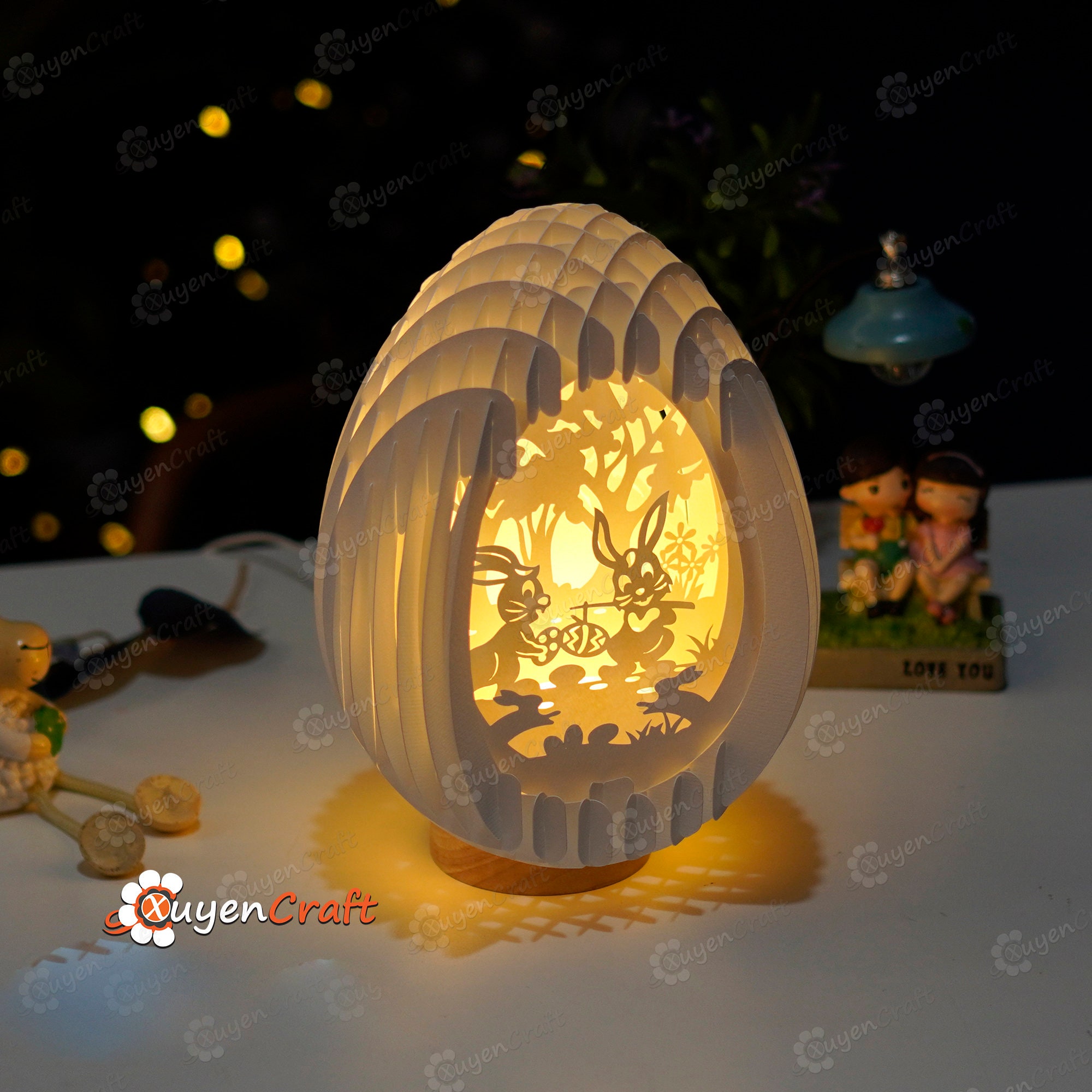 Easter Bunny Egg 3D Papercut Light Box Template (PDF, SVG, Studio ...