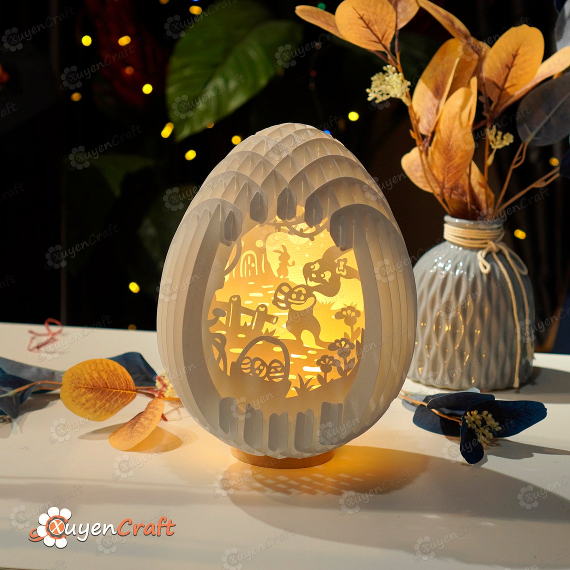 Bunny Easter Egg Pop up SVG Template , 3D Egg Pop-up Papercut Light Box ...